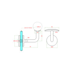 Držiak madla ø 42,4 mm, sklo 6 - 21,52 mm, brúsená AISI 304 Držiak madla ø 42,4 mm, sklo 6 - 21,52 mm, brúsená AISI 304